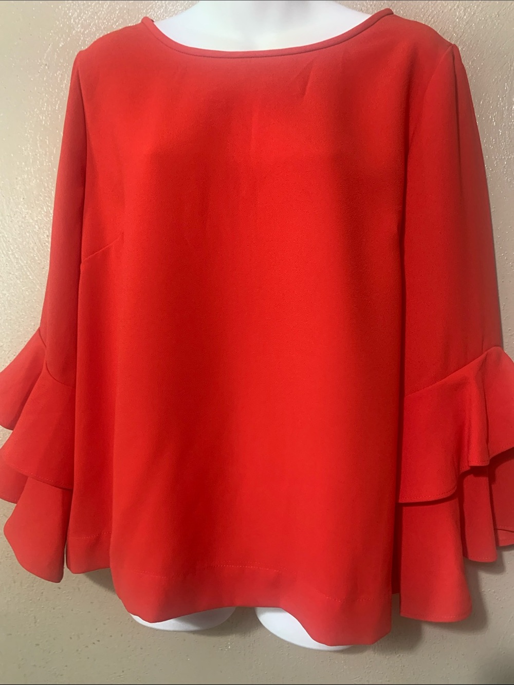 J. Crew size 14 Reddish Orange Ruffle Sleeve Top NWT